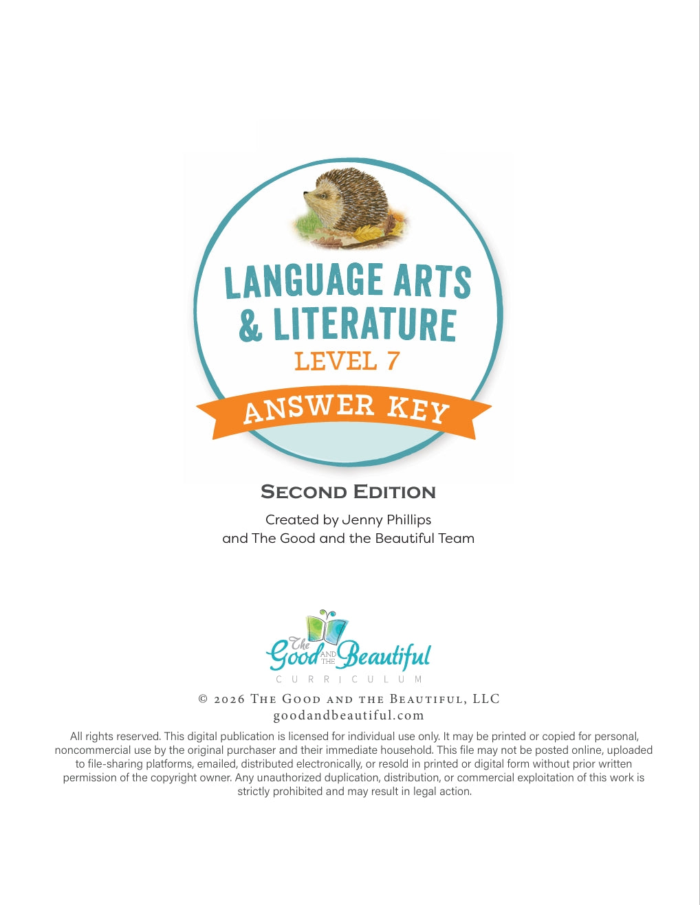 The Good and the Beautiful - Language, Art & Literature L7 Coursebook Answer Key - NEW VERSION