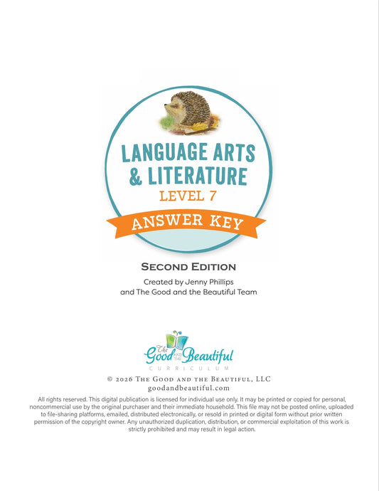 The Good and the Beautiful - Language, Art & Literature L7 Coursebook Answer Key - NEW VERSION