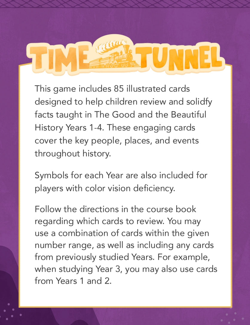 The Good and the Beautiful - History - Time Tunnel Review Cards Years 1-4  -  PDF MUST BE PURCHASED FROM TGATB